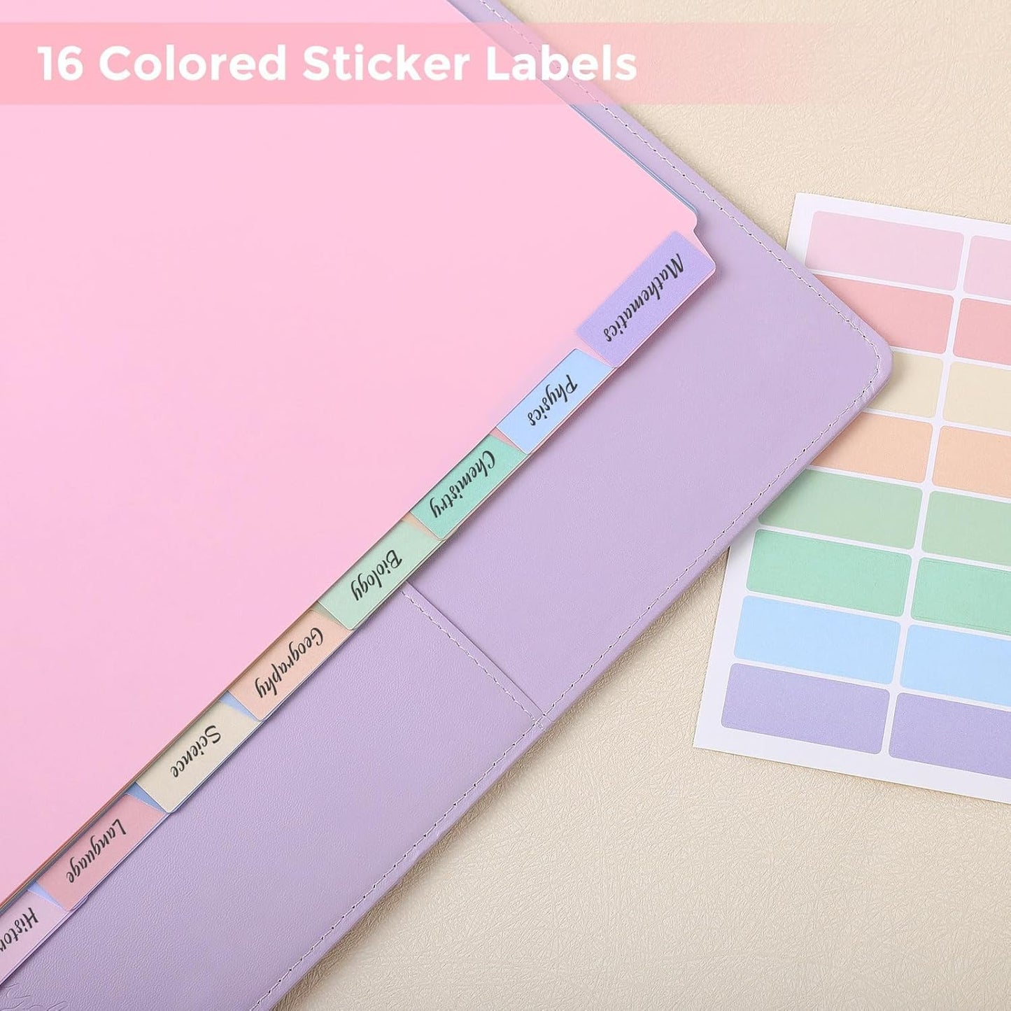 SKYDUE Durable Plastic 8-Tab Dividers, Big Tab Dividers for 3 Ring Binder, Write&Erase 3 Ring Binder Dividers with Tabs,with Sticker Labels, 1 Set, Pastel Color