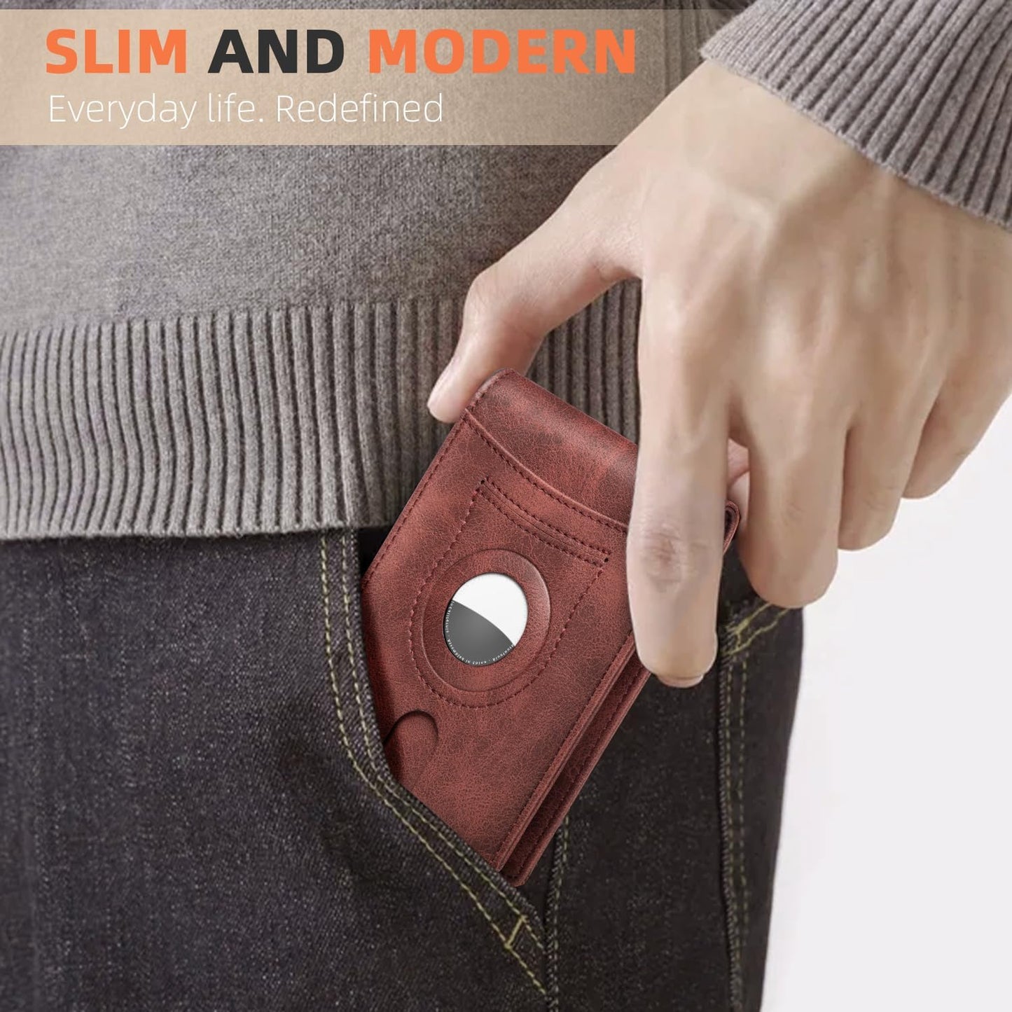 RUNBOX AirTag-Wallet-Mens-Slim-RFID Blocking Wallets Leather with Bill Compartment Air Tag Bifold Card Holder Wallet Gifts for Men Dad