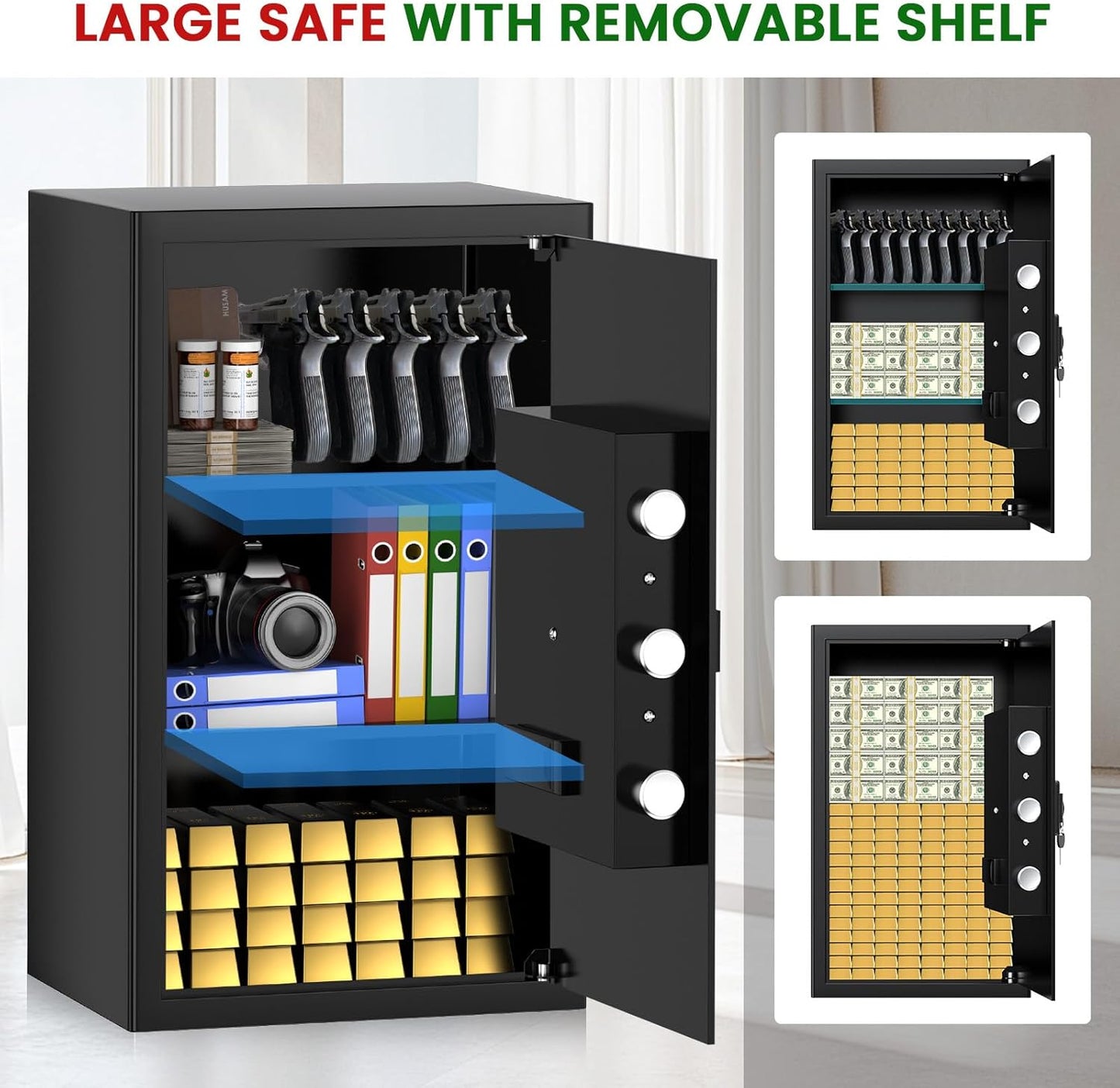 4.5 Cuft Large Fireproof Safe Box, Home Safes Water and Fireproof, Fire Proof Safe with Programmable Keypad, Smart Alert, Removable Shelf, Fire Proof Safes for Home Money Document Valuables