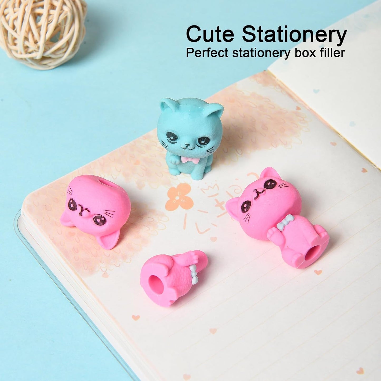 18Pcs Pencil Top Erasers for Kids, 3D Cute Cat Pencil Toppers, Bulk Fun Pencil Cap Easters for School Classroom Supplies Prize Gifts Party Favors