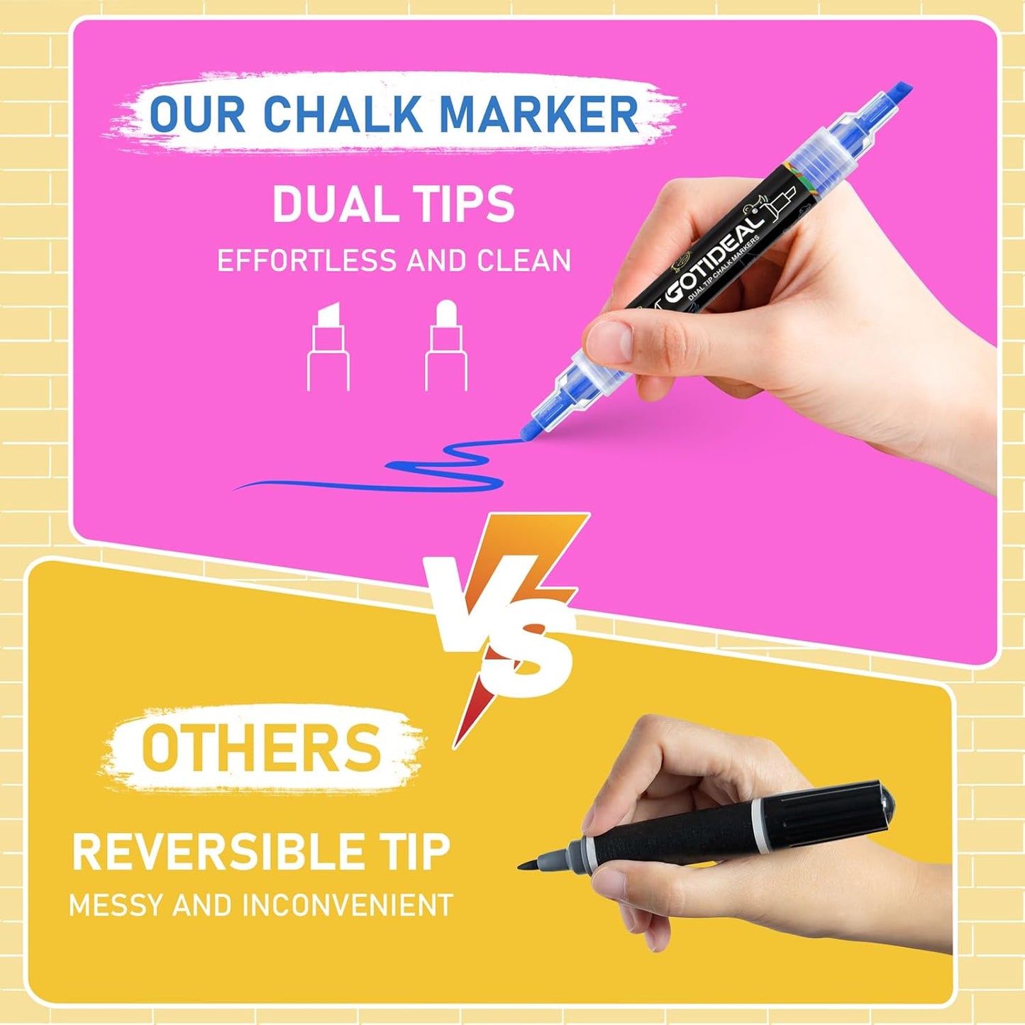 GOTIDEAL Chalk Markers Dual Tips,Erasable Liquid Chalk Marker for Blackboard,Washable Chalk Pens for Auto,Car,Glass,Mirror,Chalkboard,Window markers,24 Colors Chalk Board Markers with Metallic Colors