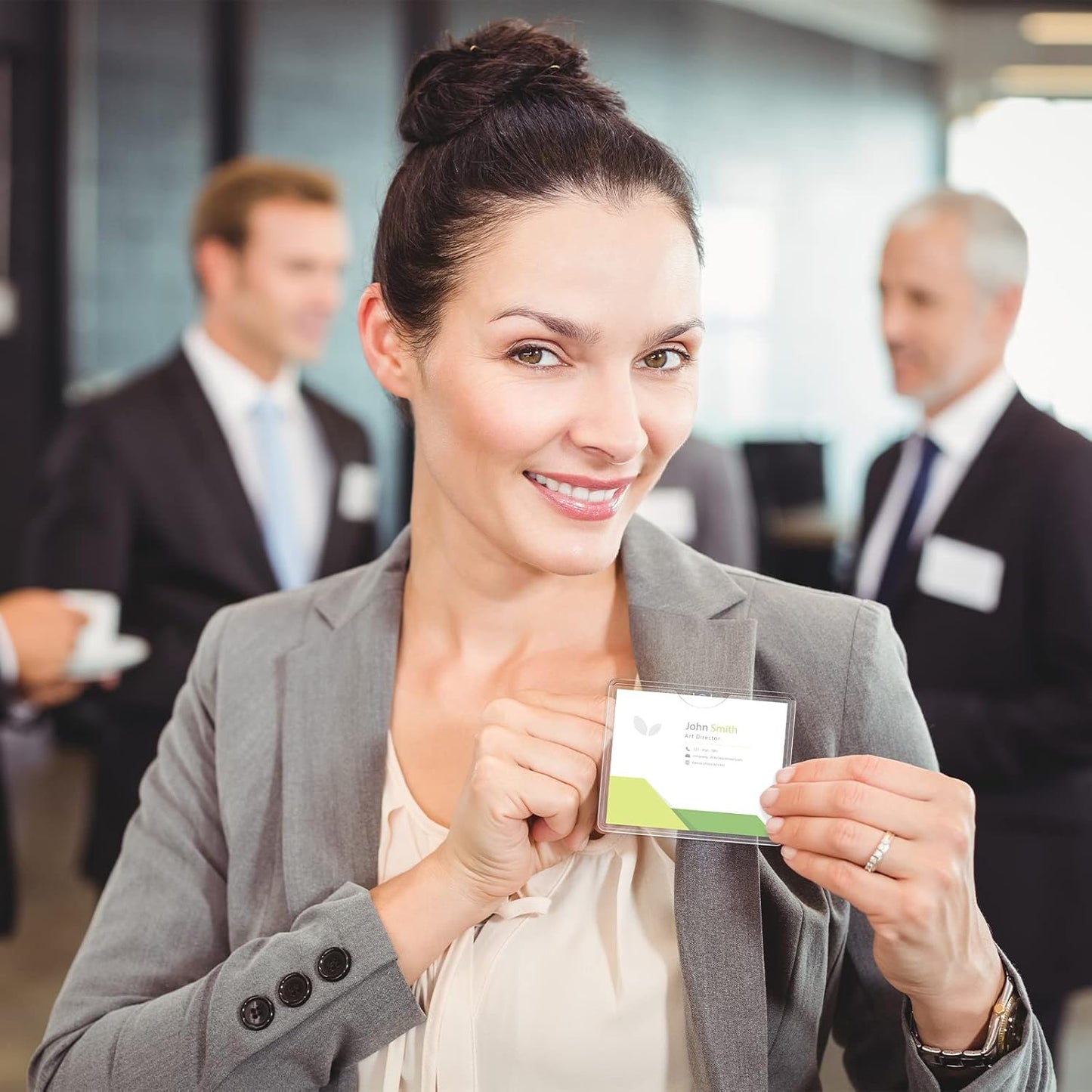 Eaasty 200 Pcs Clear Badge Holder with Metal Clip Name Tag 3 x 4 Inches Horizontal PVC ID Card Protector with Clip Waterproof Badge Holder for Work Card Drive License Name Tag Key Office