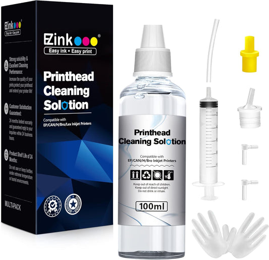 E-Z Ink Printer Cleaning Kit for Epson Ecotank Printer, Printerhead Cleaning kit for HP/Canon/Brother Inkjet Printers, Printhead Cleaning Solution, 100ML