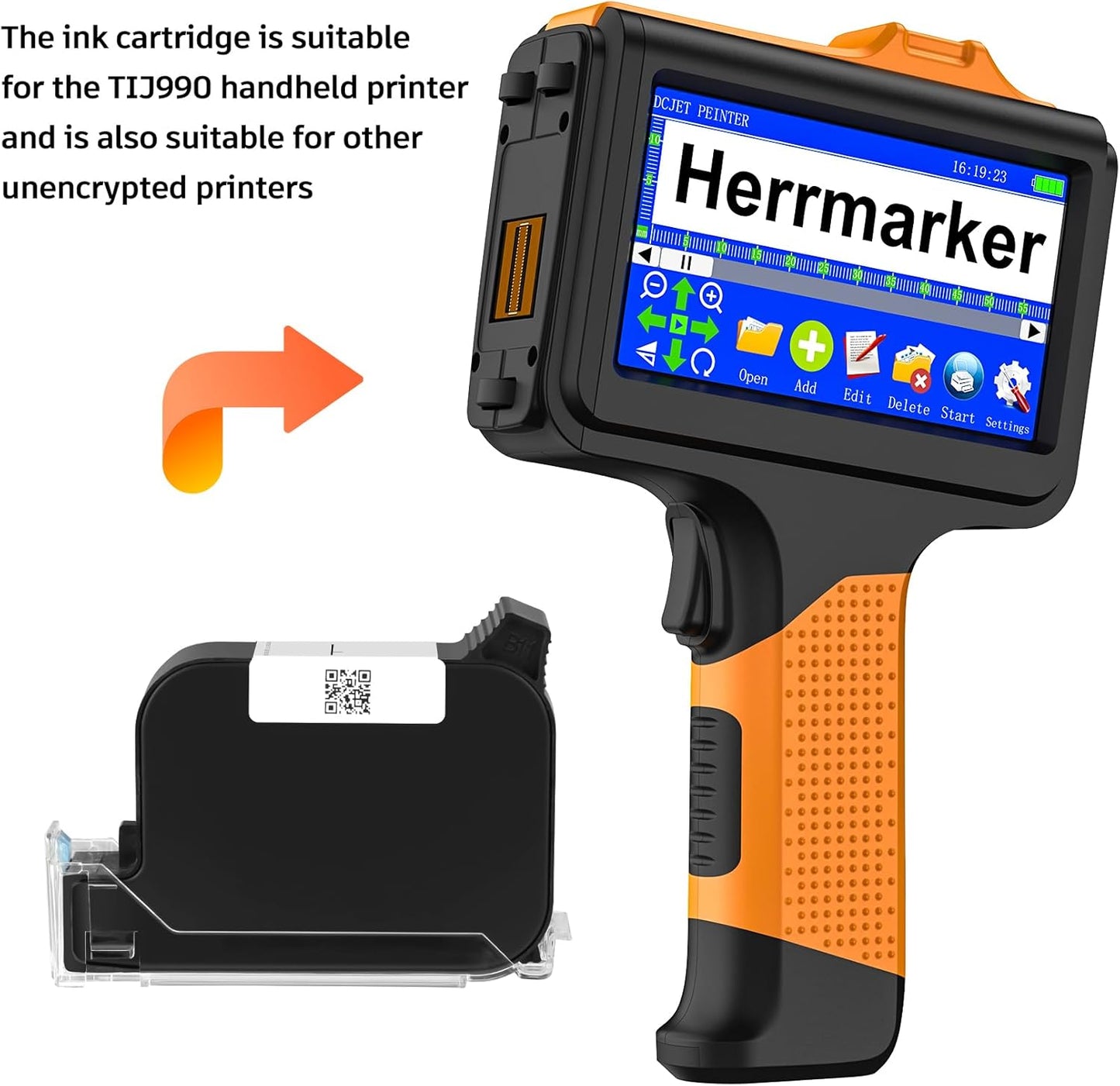 Original New 42ml Quick Dry Ink Cartridge, Replacement Compatible for 0.5inch/12.7mm Handheld Inkjet Printer TIJ314/TIJ990/T1000 (Black)