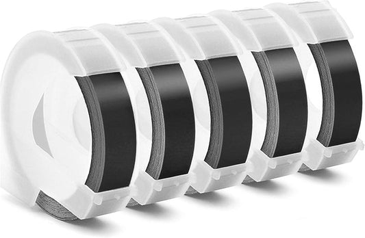 Embossing Label Tape Compatible with Dymo Label Maker,3/8 Inch 3D Plastic Labels Replacement for Dymo Organizer Xpress 12965 DYM 12966 Office Mate II (White on Black)