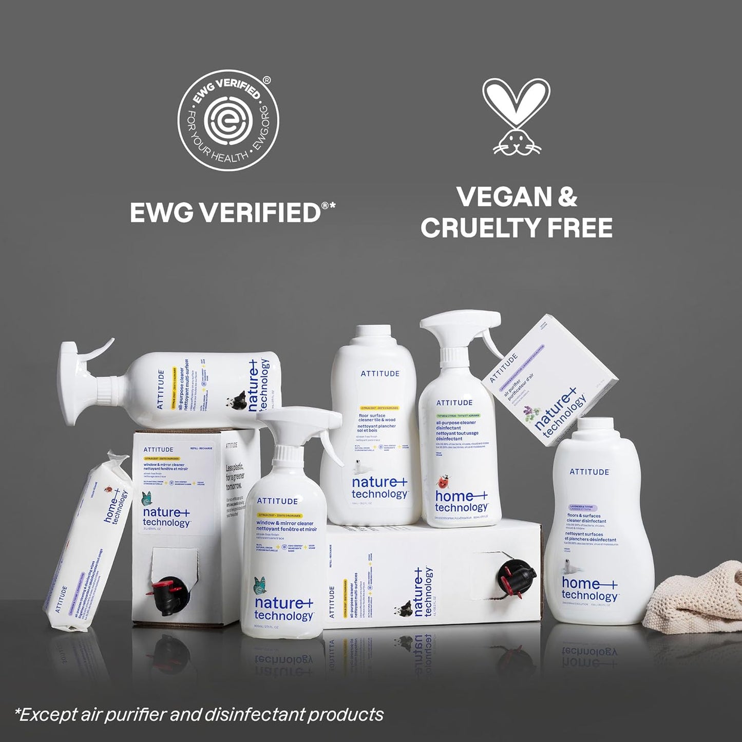 ATTITUDE All Purpose Cleaner Spray, EWG Verified, Vegan, Made with 94% Plant-Based Ingredients, Streak-Free for Kitchen, Bathroom, Glass & More, Unscented, 27.1 Fl Oz (Pack of 6)