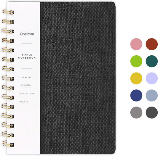 Spiral Notebook-6.10" x 8.19" College Ruled Journal with Inner Pockets and 160 Pages,PU Leather Cover Business Journal, Twin-Wire Binding Notebook Perfect for Office & Home School Supplies