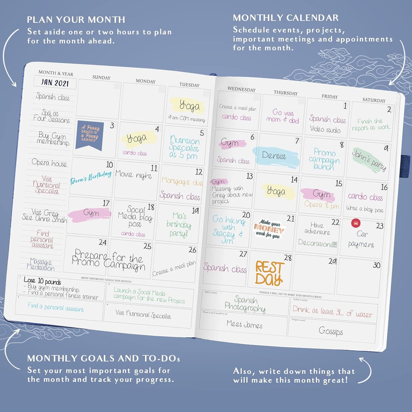 Legend Planner PRO Hourly Schedule - Weekly & Daily Organizer with Time Slots. Appointment Book Journal for Work & Personal, A4 (Mystic Blue)