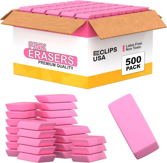 Erasers Bulk, 500 Pink Erasers for School, School Supplies for Kids
