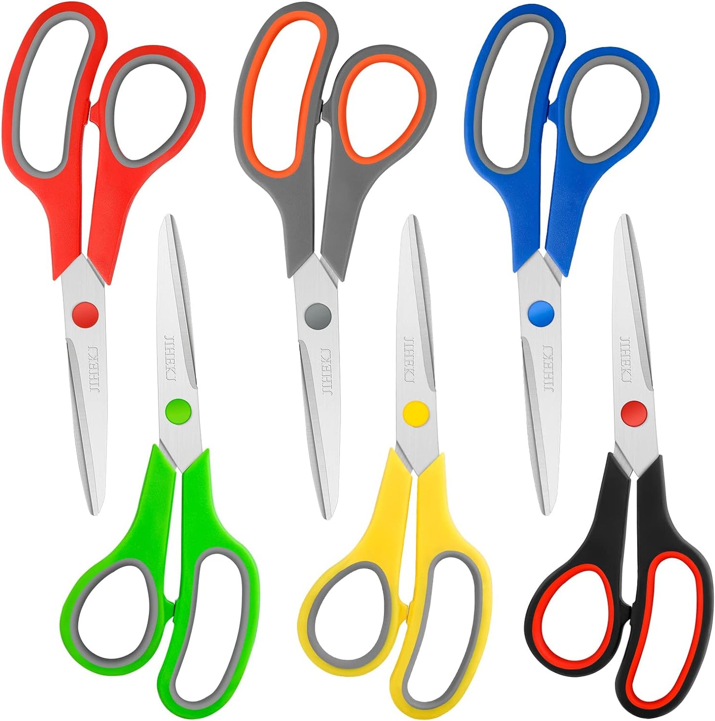 8" Scissors Bulk 6-Pack, All Purpose Scissors Stainless Steel Sharp for Office Home General Use Craft Supplies, High/Middle School Classroom Class Older Kids Scissor Set, Right/Left Handed