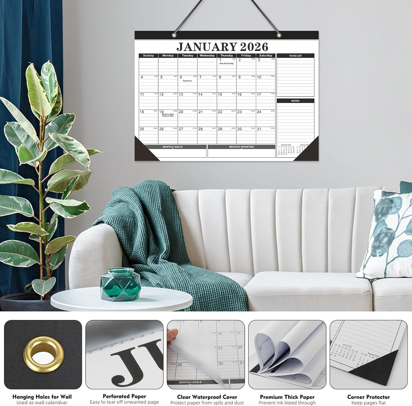 Tcamp Desk Calendar 2025-2026 from July 2025 to December 2026, Large 17" x 12" Wall Calendar with Julian Dates, 18 Months Desk Planner for Home School Office Desktop, Christmas Gifts