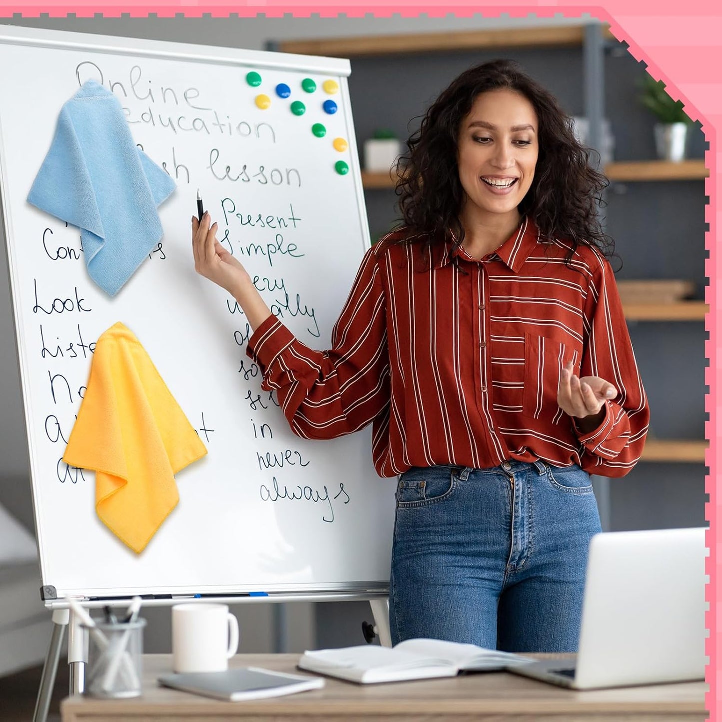 Gerrii 8 Pcs Magnetic Cleaning Cloth Dry Erasers for White Boards Compatible with Most Whiteboards Dry Erase Reusable Microfiber Cloth Eraser 12 x 12 Inch(Pastel Color)