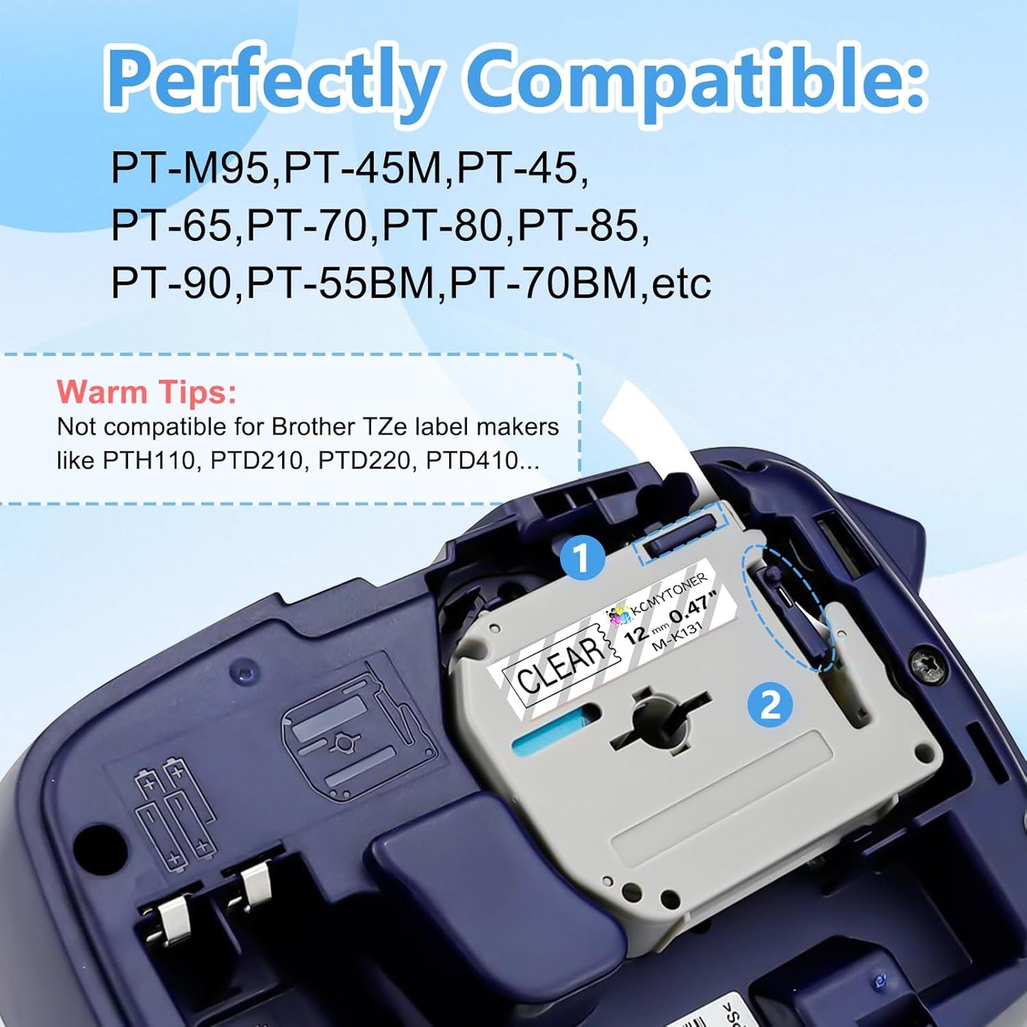 Compatible for Brother P-Touch M Tape M-K131 MK131 M131 MK-131 Black on Clear Label Tape 0.47" (12mm) x 26.2ft for PT-90 PT-M95 PT-70 PT-70BM PT-85 PT-80 PT-45 PT-65 Label Makers, 3 Pack