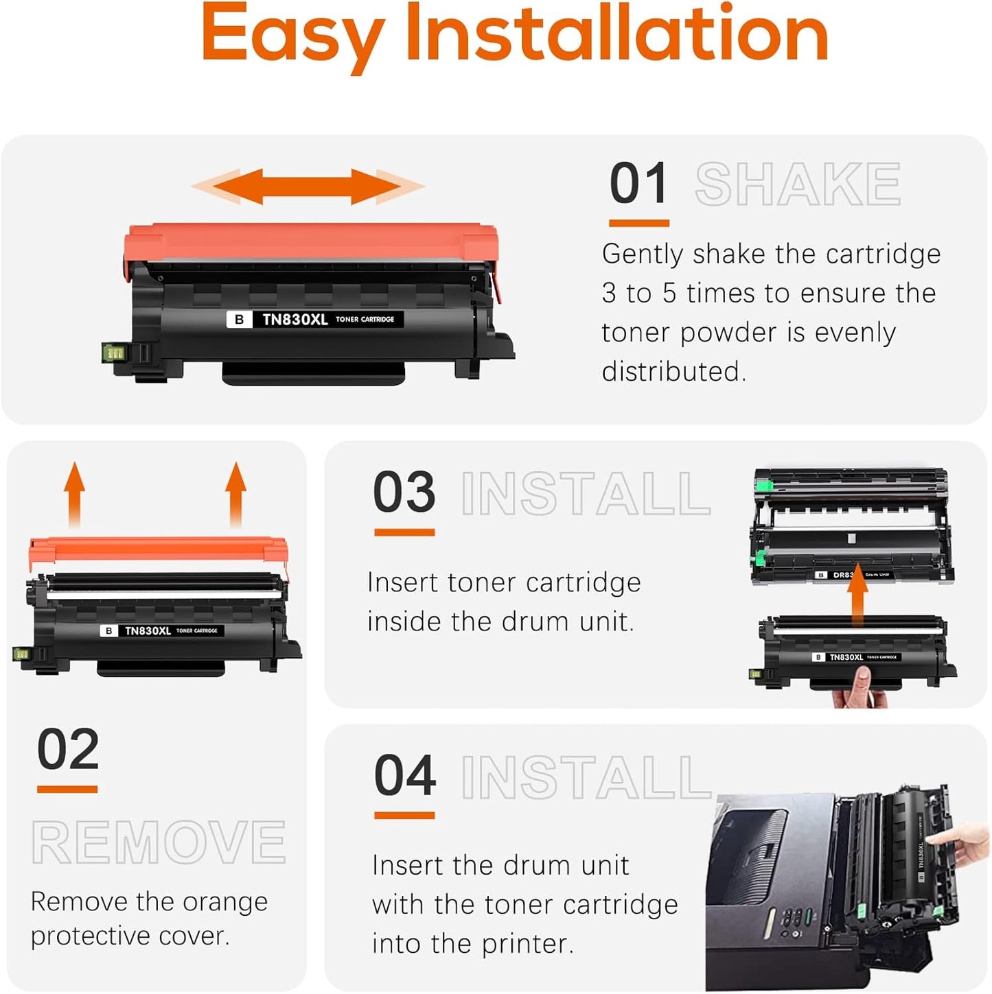 Compatible TN830XL Toner Replacement for Brother TN830XL TN830 XL Toner use with HL-L2460DW HL-L2405W HL-L2400D HL-L2480DW MFC-L2820DW MFC-L2760DW DCP-L2640DW MFC-L2900DW (Black,2 Pack)