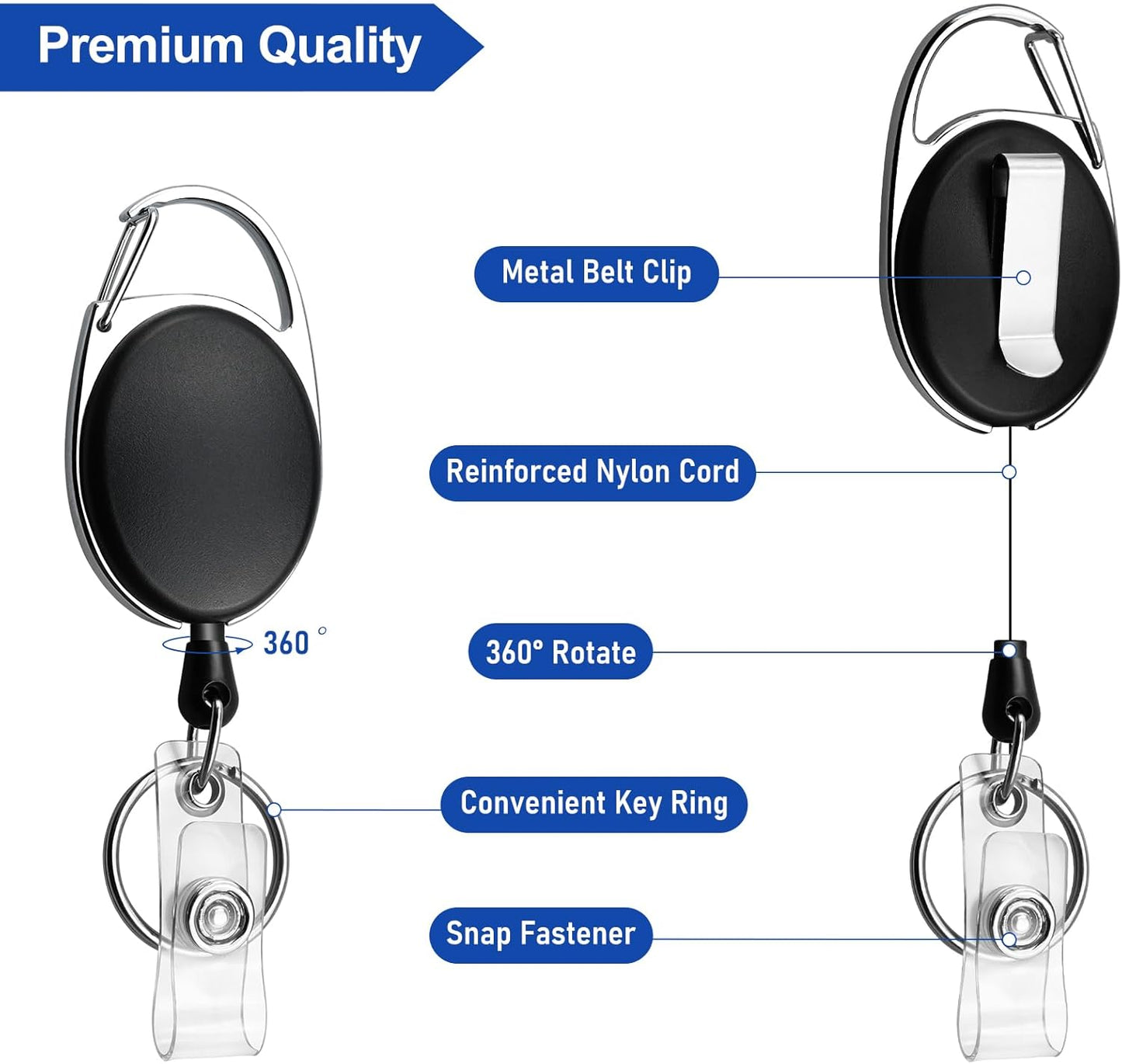 30 Pack Heavy Duty Retractable Badge Reel with Waterproof Vertical Name Badge ID Card Holders and Key Ring for Card Keychain Badge Holder