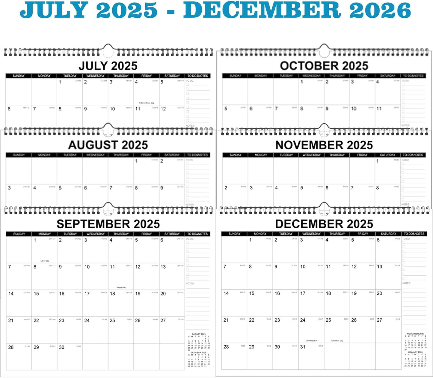 Wall Calendar 2025-2026, Monthly Table Calendar July 2025 to December 2026, 18 Months Screw Wall Calendar, 14.7"x11.5", For Home, Office, School, and Julian Date (Black & White, 14.7x11.5 inch)