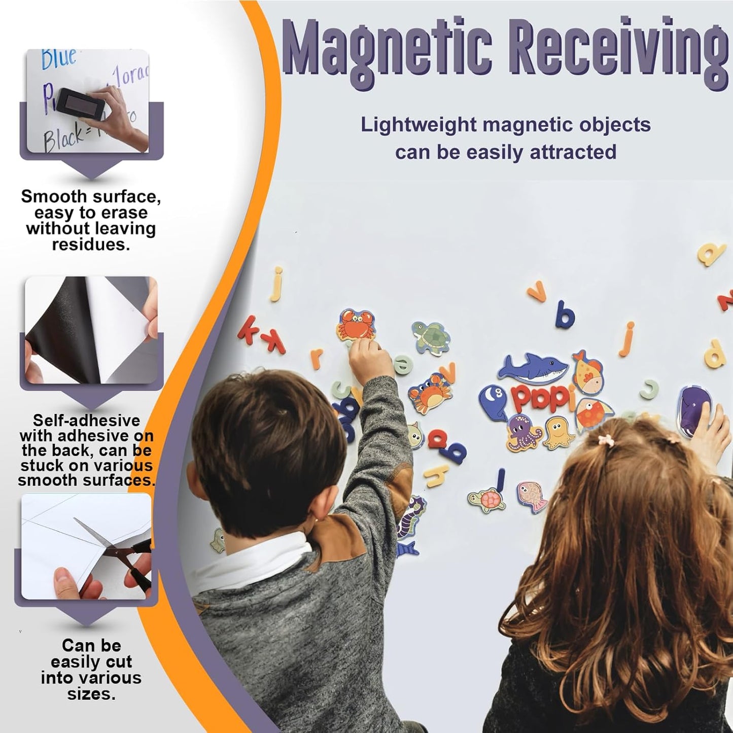 Large Magnetic Whiteboard for Wall - 100" x 48" Adhesive Backing & NO Ghosting Dry Erase Board White Board Sheet for Conference Room Office Home Include Starter Kit