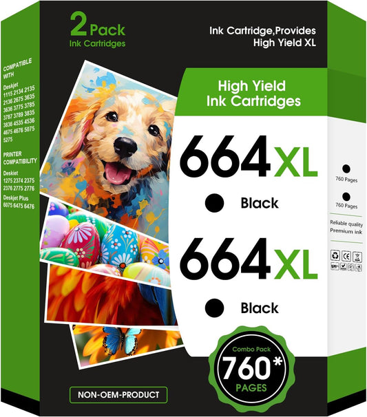 664XL Ink Cartridge Replacement for 664 664XL 664 XL Ink Cartridges Black and Color for DeskJet Ink Advantage 1115 2135 2138 3635 3636 3638 4535 4536 4538 4675 4676 4678 Printer Ink 2 Black