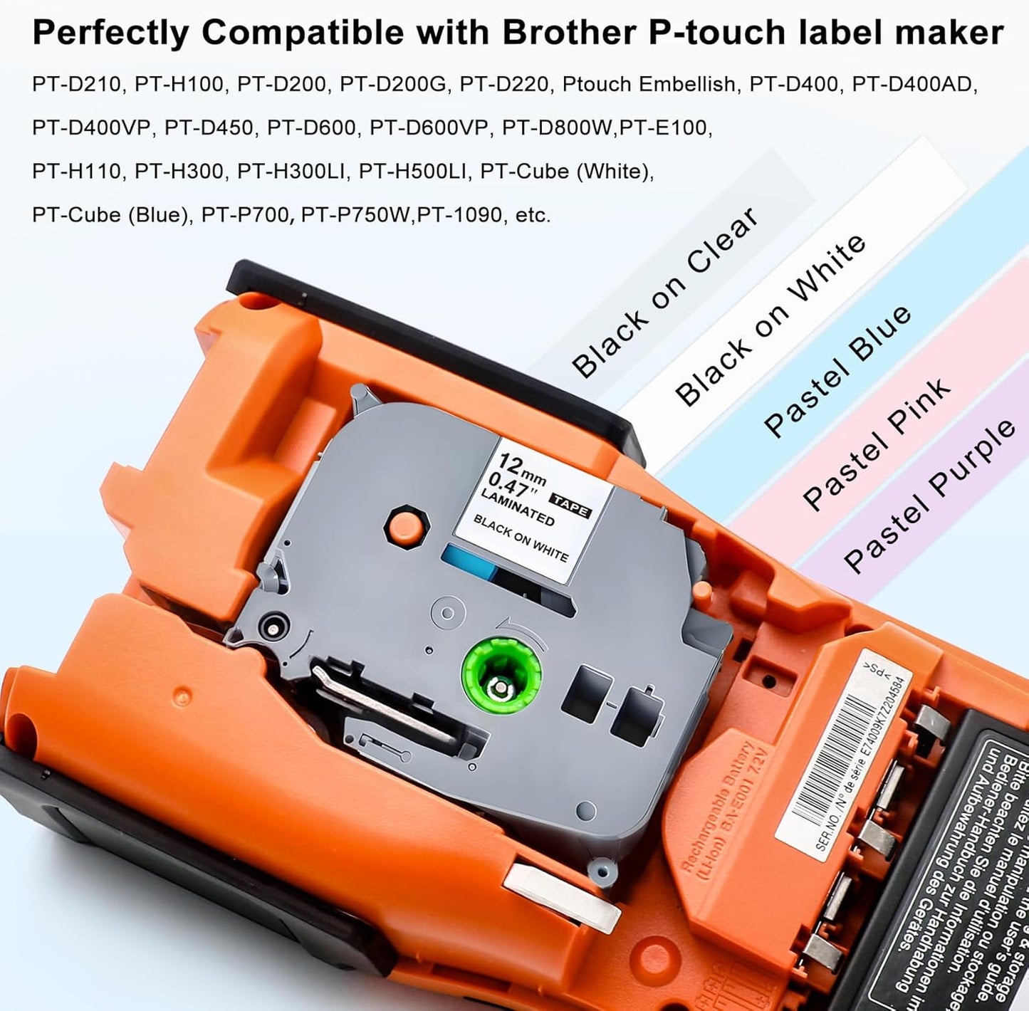 Compatible with Brother P Touch Colored Label Tape TZe 131 231 MQ531 MQP35 MQE35 Pastel Label Maker Tape Made for Brother P-Touch PT-D210 PT-D220 Label Maker, Clear/White/Purple/Pink/Blue