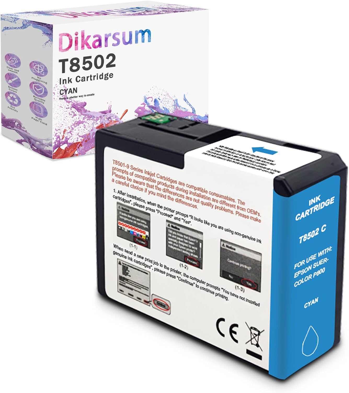 T850 Ink Cartridge Remanufactured T8502 T850200 Ink Cartridge Replacement for Surecolor P800 Printer(Cyan)