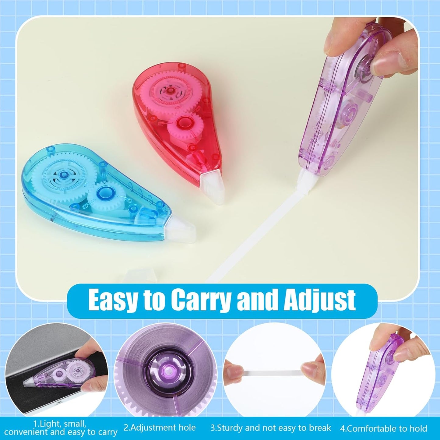 BESARME 12 Pack Correction Tape - Colorful 19.69 Ft Each Correction Tape Roller for Students & Office Supplies