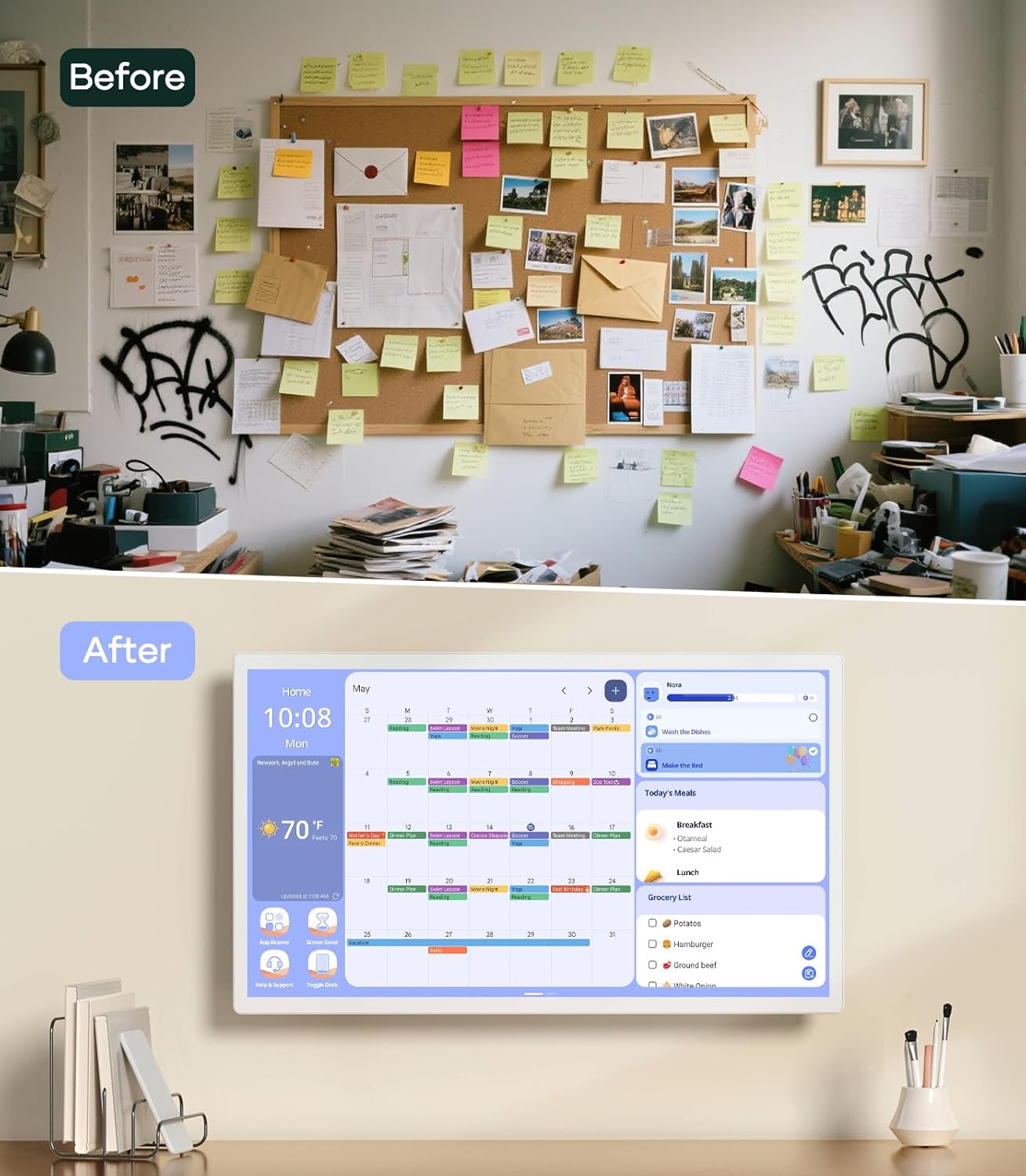 Digital Calendar+ 2: 32 Inch Wall Touch Screen Chore Chart Customize Dashboard Smart Electronic Calendar for Family Schedules Meal Planner Supports All Google Play Apps Wall Mount White