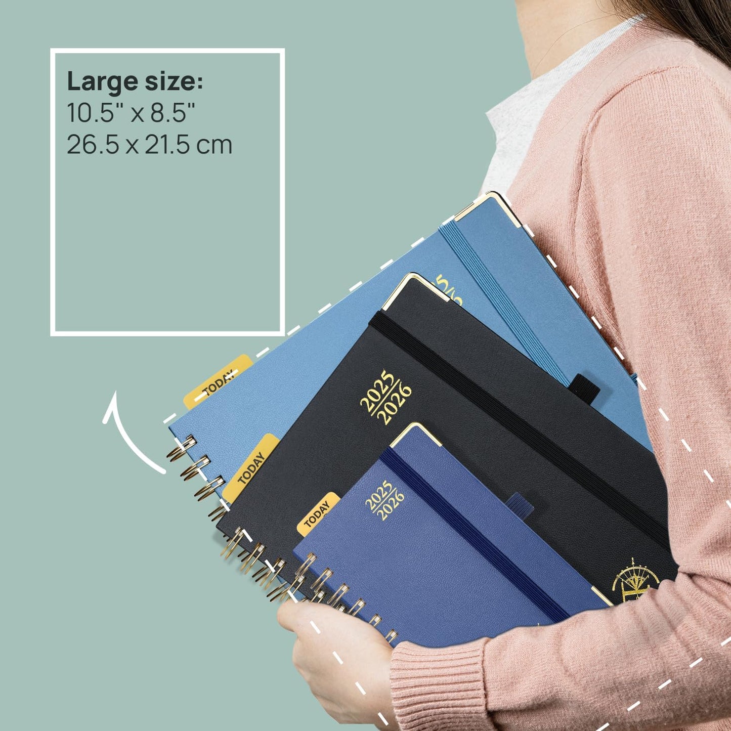 POPRUN Academic Planner 2025-2026 (July 2025-June 2026), Daily Weekly and Monthly Appointment Book (Wirebound Hard Cover - 10'' x 8'') with Hourly Time Slots, Tabs, 100 GSM - Navy Blue