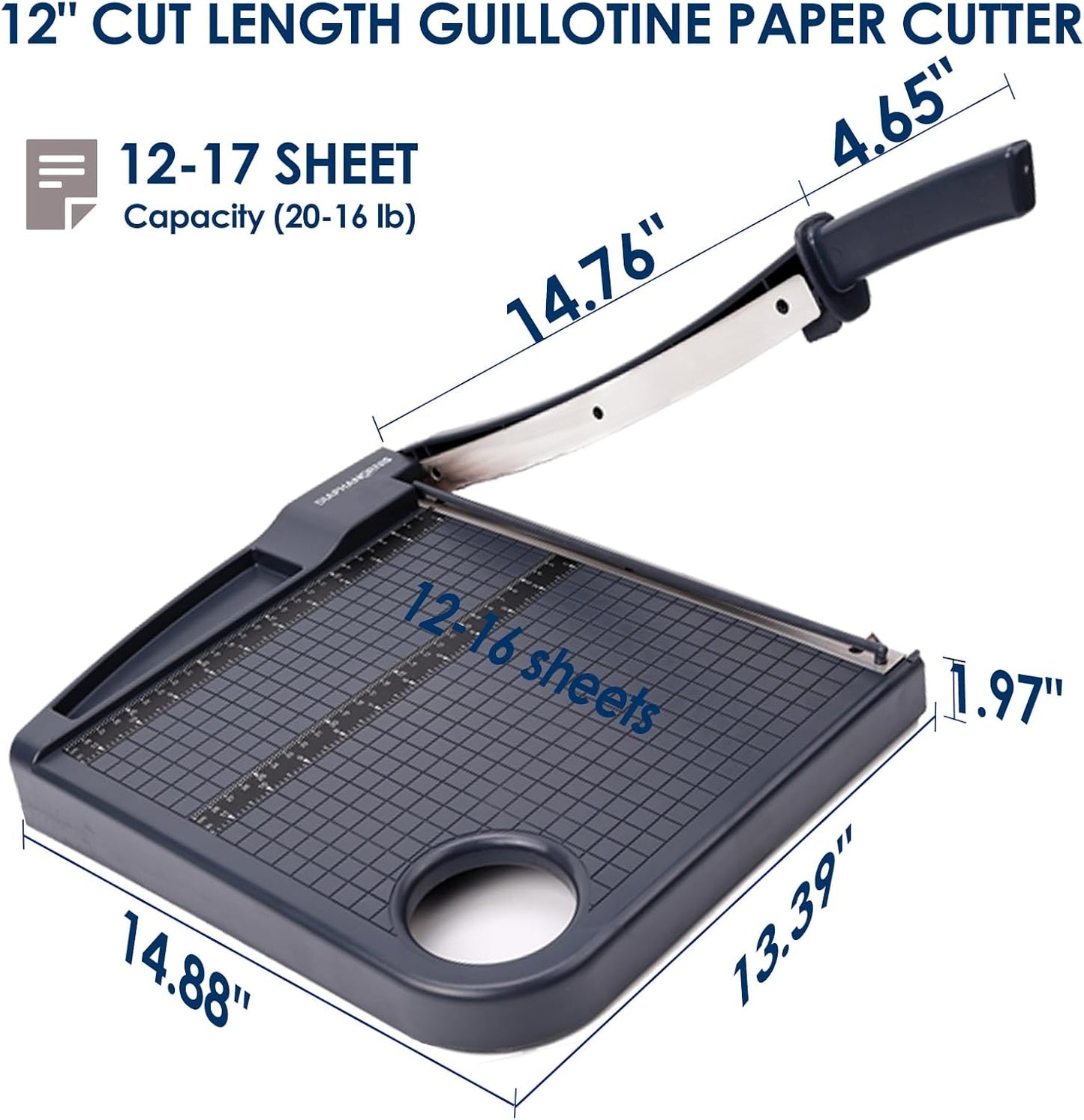 Paper Cutter,Heavy Duty Guillotine Paper Trimmer with Portable Base DesignandSafety Guard/Blade Lock,12" Cut Length Paper Slicer with17PCS Capacity,Cardstock/Laminating/Cardboard/Photos/Vinyl,(Grey)