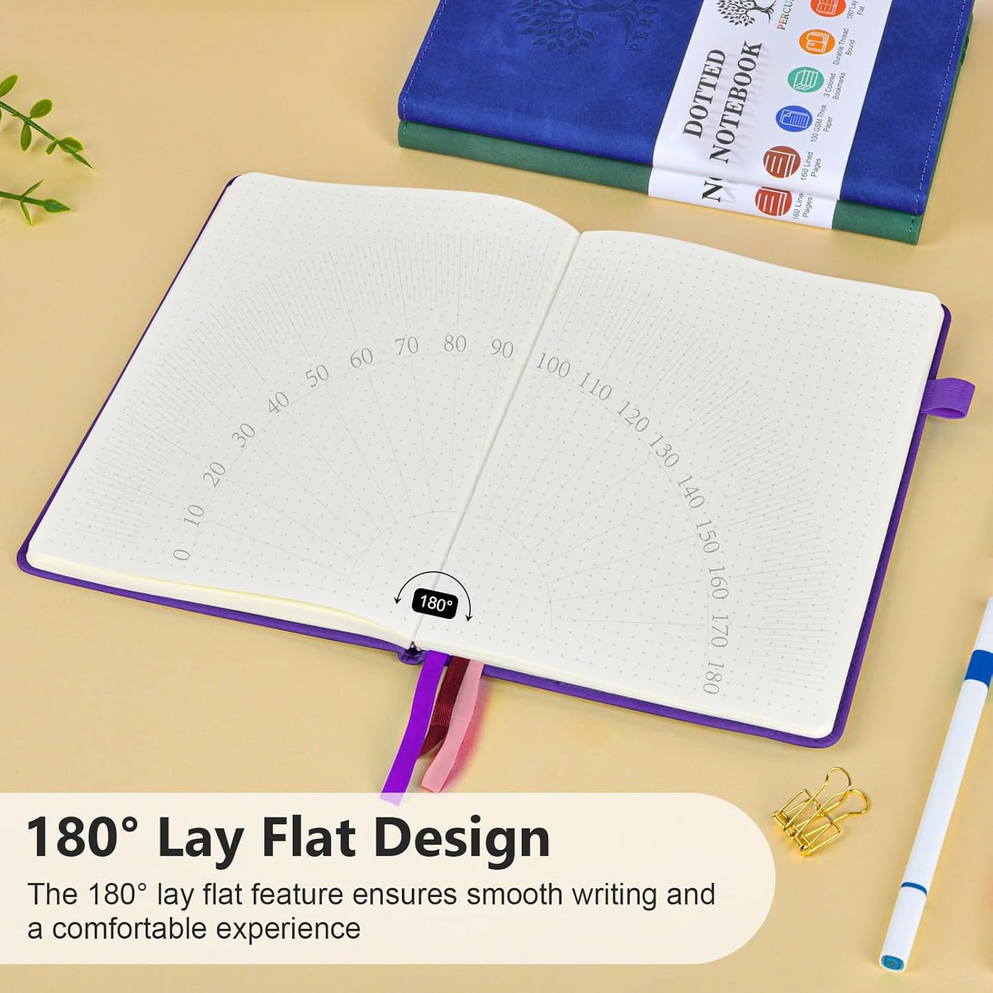 Dotted Journal Notebook for Men & Women, 160 Pages Dot Grid notebook for Note Taking, Bullet Journaling Notebook for Work, School, Travel, Writing, A5 Hardcover 5.9" x 8.5"(Purple)