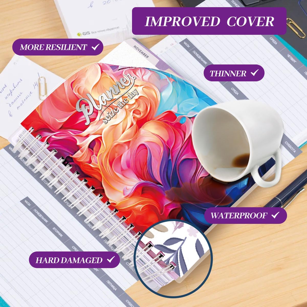 Planner 2025-2026, 18 Months Large Academic Daily Weekly Monthly Planner Organizer, July. 2025 - Dec. 2026, 8.5x9.8" Agenda with Page Tabs, Separator Page, Pocket Folder, Bookmark, Stickers & Sticky Note Set