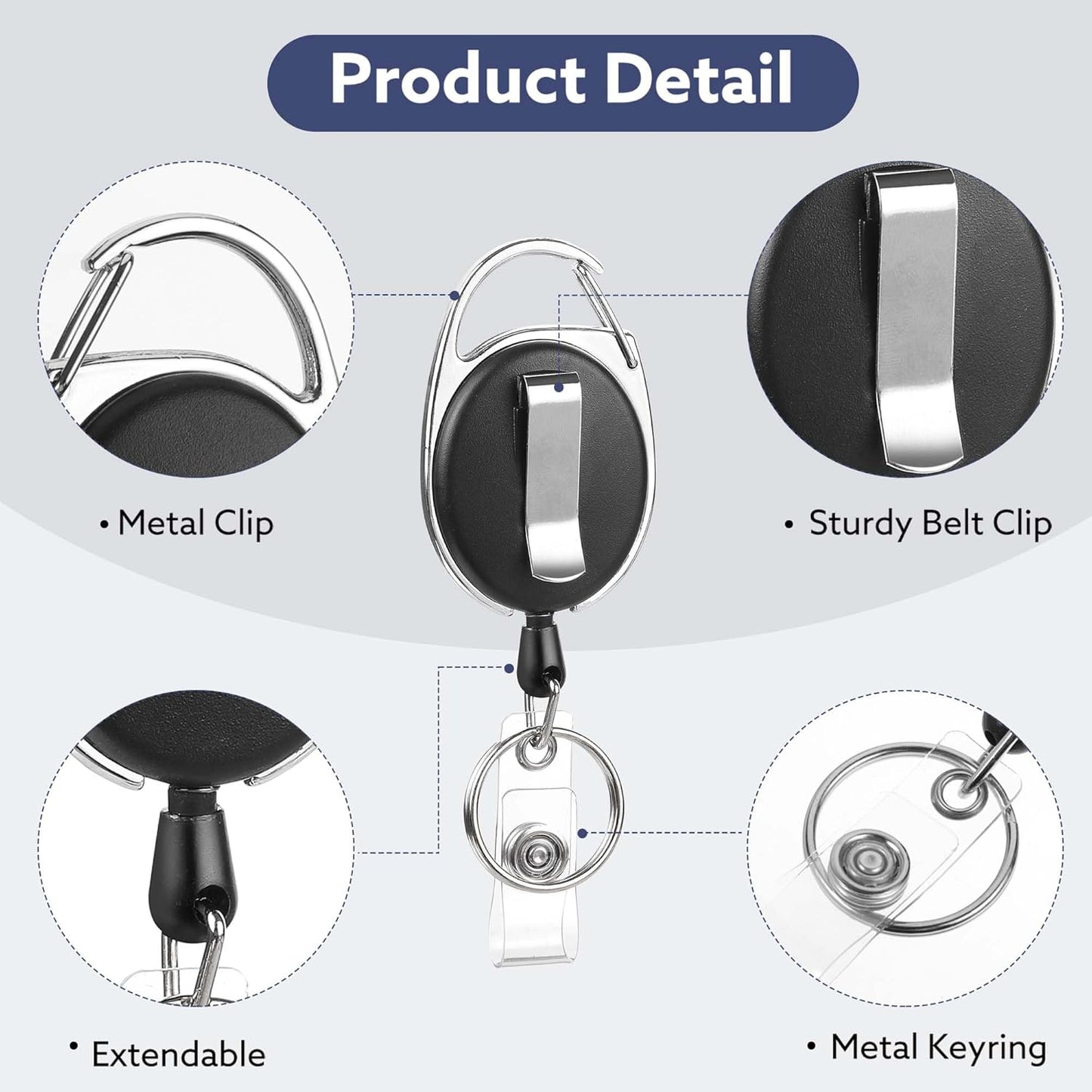 20 Pack Badge Reels Retractable ID Badge Holder with Carabiner Heavy Duty Badge Reel Clip and Key Chain for Work Office
