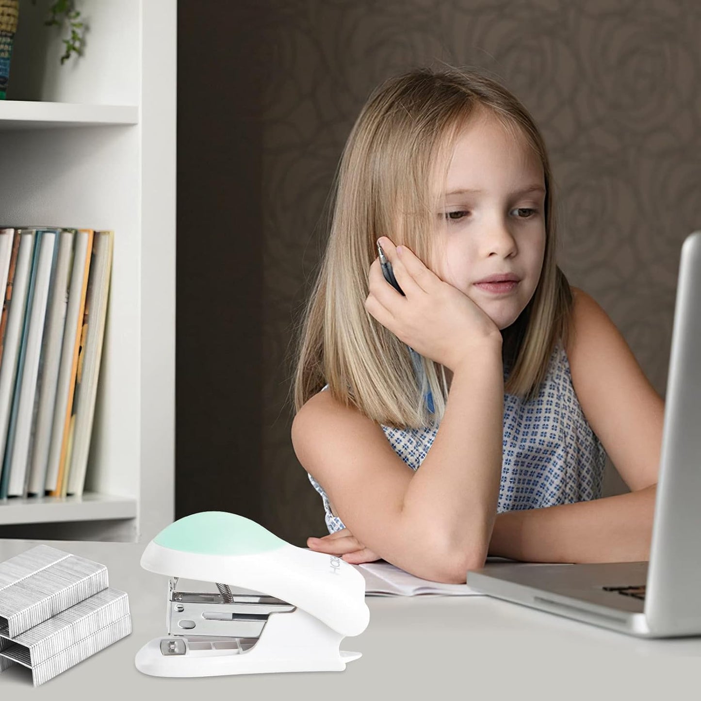 NEBURORA Mini Effortless Desktop Staplers with 400 Standard 26/6 Staples, 2-24 Sheet Capacity, Includes Built-in Staple Remover, Cute Stapler Gift for Student and Office Use, 3 Colors Options (Blue)