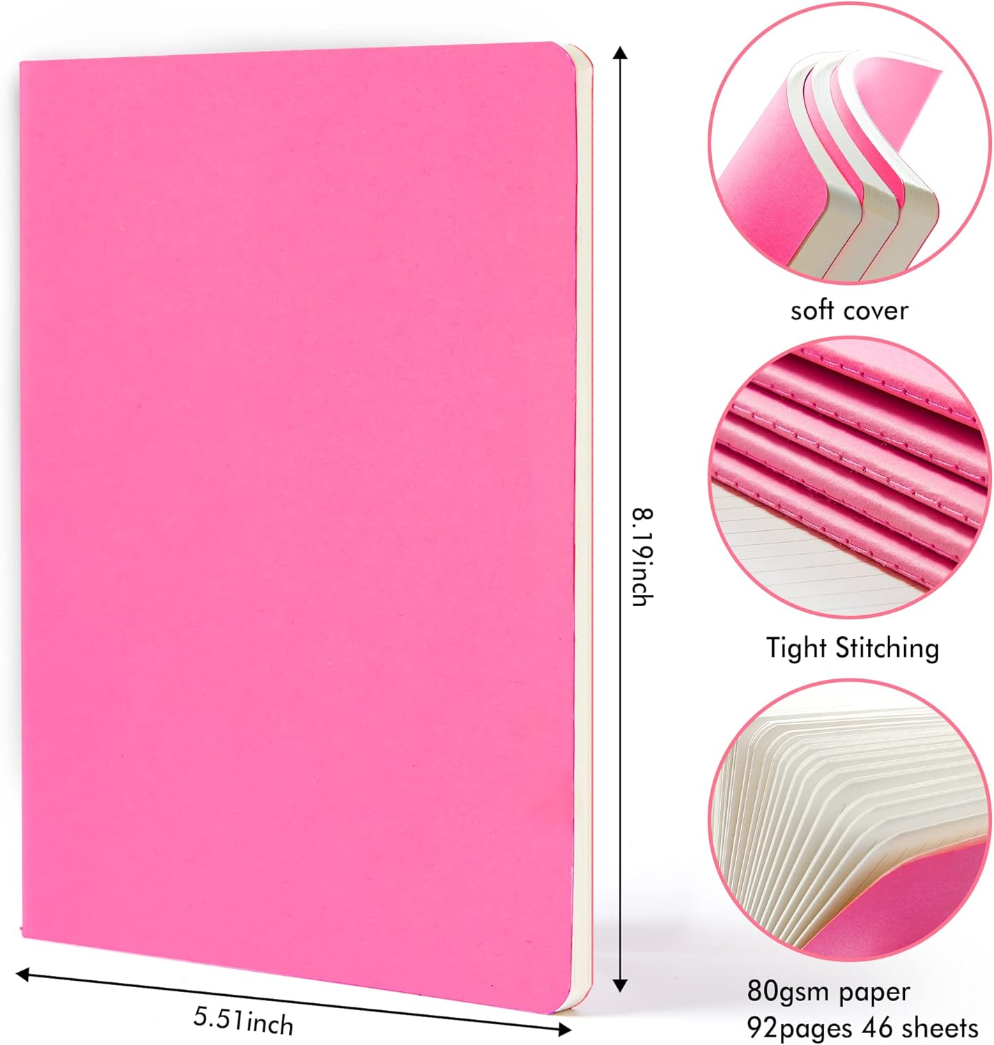 16 Pack Soft Cover Journal Bulk, Feela Lined Notebooks College Ruled for Work for Women Girl Writing, Blank Travel Journal Note Taking Notebook School Business Supplies, 8.2” x 5.5”, A5, Berry