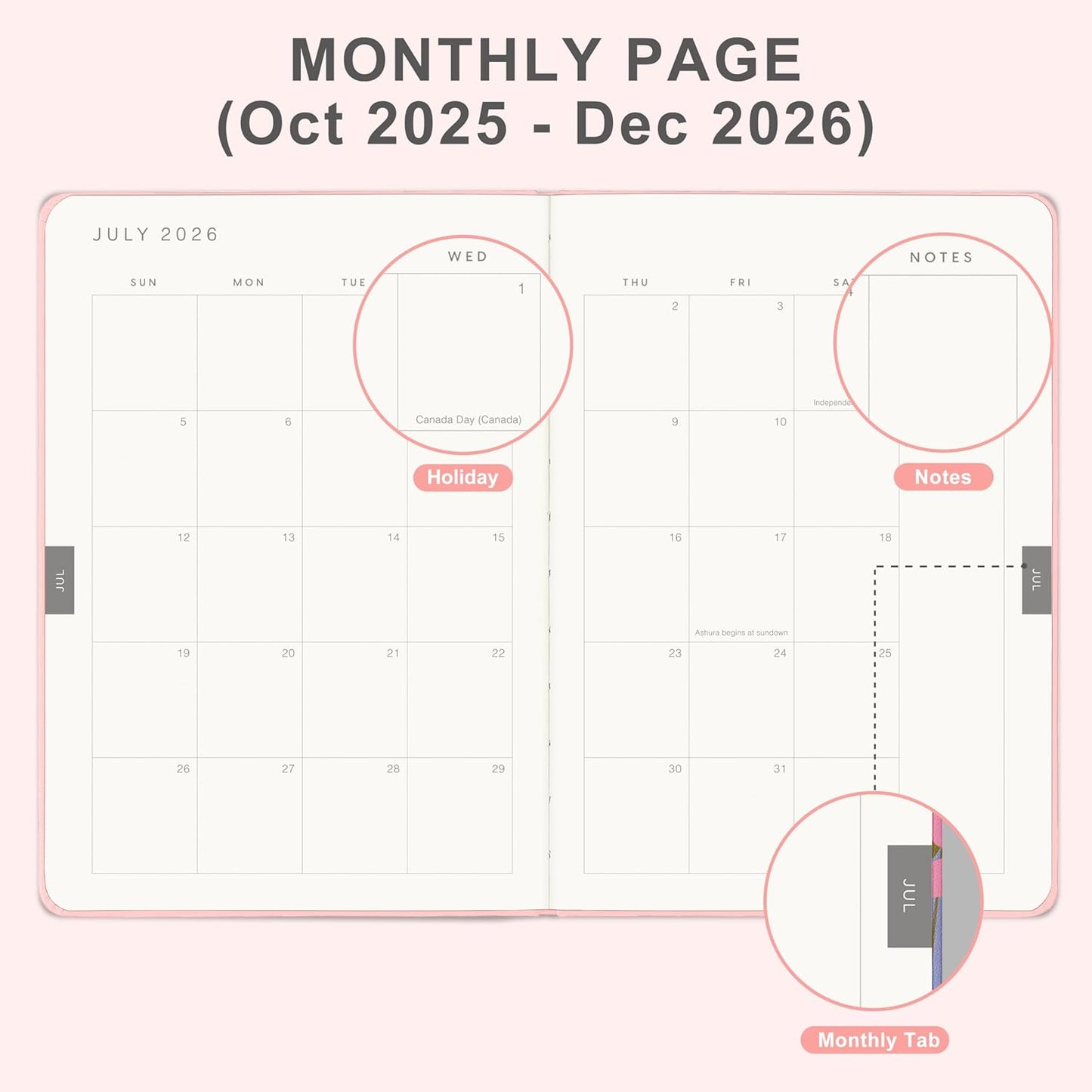 And Per Se 2026 Planner with Pattern-Daily, Weekly & 15-Monthly Leather Hardcover Planner, 5.7" x 8", Daily Schedule, Monthly Tabs, 100 GSM Thick Paper, Back Pocket(Bowknot Pattern)