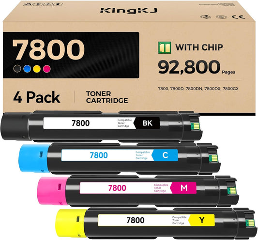 Phaser 7800 High Capacity Toner Cartridge Set 4-Pack Replacement Compatible with Xerox 106R01569 106R01566 106R01567 106R01568 Phaser 7800 7800N 7800DN 7800DX 7800GX Printer Black Cyan Magenta Yellow