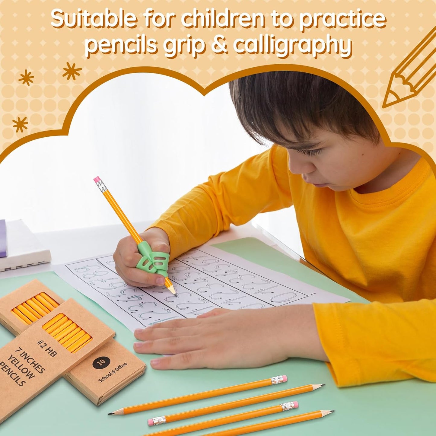 Geyoga 30 Packs of 300 Count #2 Pre Sharpened Pencils Bulk Woodcased for Classroom #2 HB Triangle Shape Pencils with Top Erasers for Teacher Office Back to School Supply(Yellow Color)