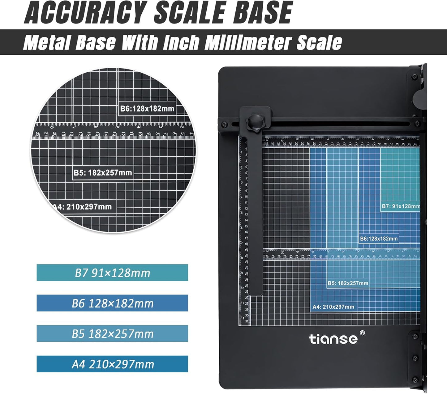 TIANSE Heavy Duty Guillotine Paper Cutter A4 12" Guillotine Paper Cutter 500 Sheet Capacity Solid Steel Construction with Double Safety Protection Perfect for Trimming Paper Cardstock Matboard Black