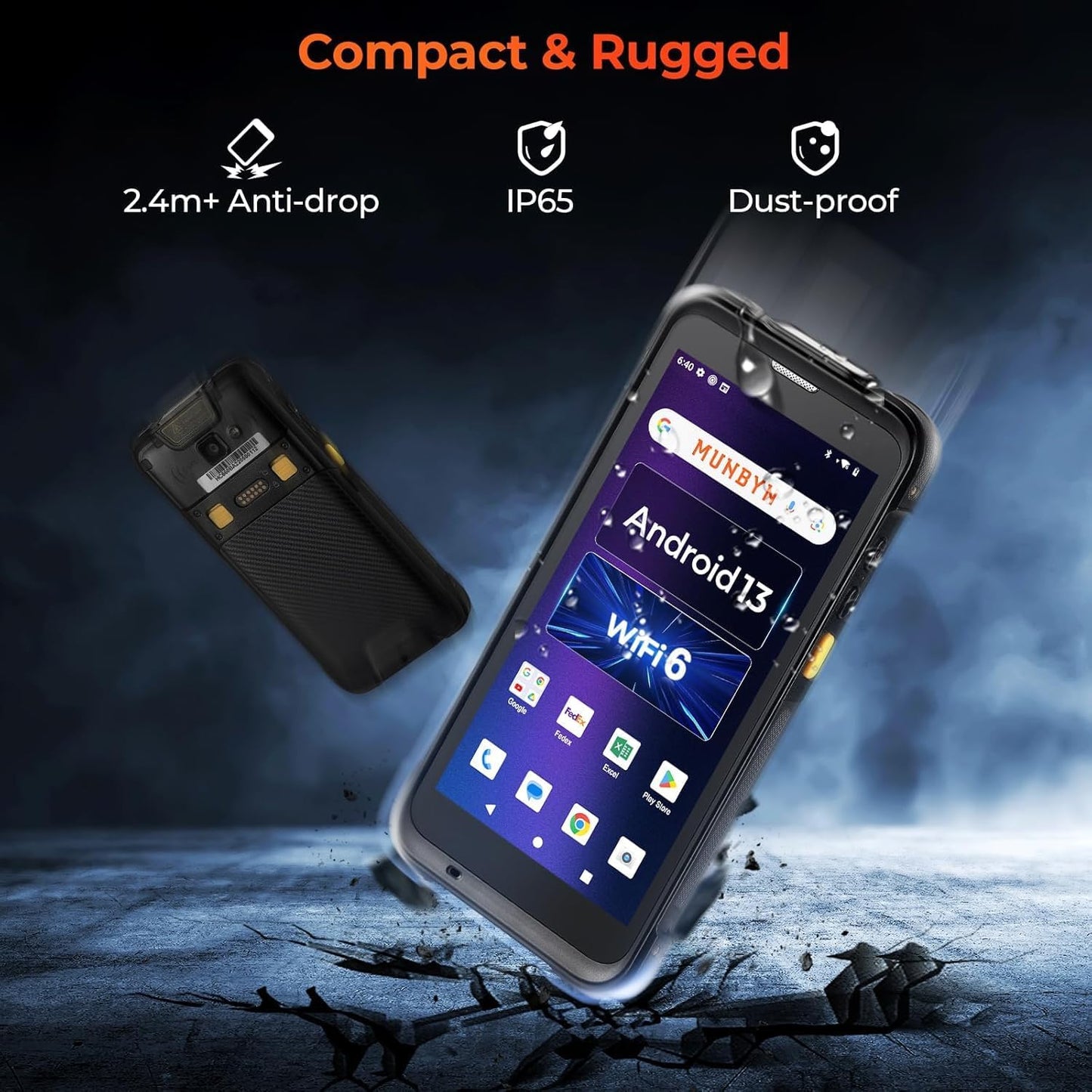 MUNBYN Upgraded Android 13 Bar Code Scanner with 5.5" Screen, Handheld Mobile Computer Wi-Fi 6, 4G LTE Wireless NFC Rugged PDA, Equip 1D/2D QR Zebra SE4710 Scanner Engine, WMS Inventory Scanner