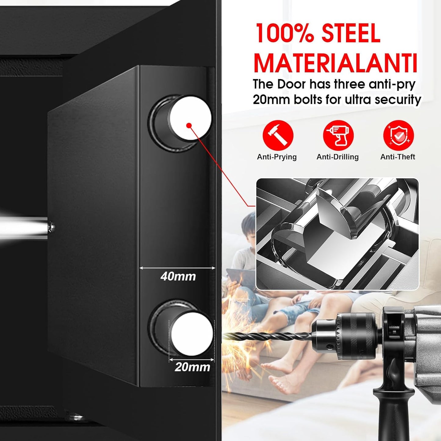 1.8 Cubic Feet Small Personal Safe for Home Use, Anti-theft Fireproof Lock Box with Programmable Keypad, Spare Keys and Removable Shelf, Digital Home Security Safe for Money Documents Medicines