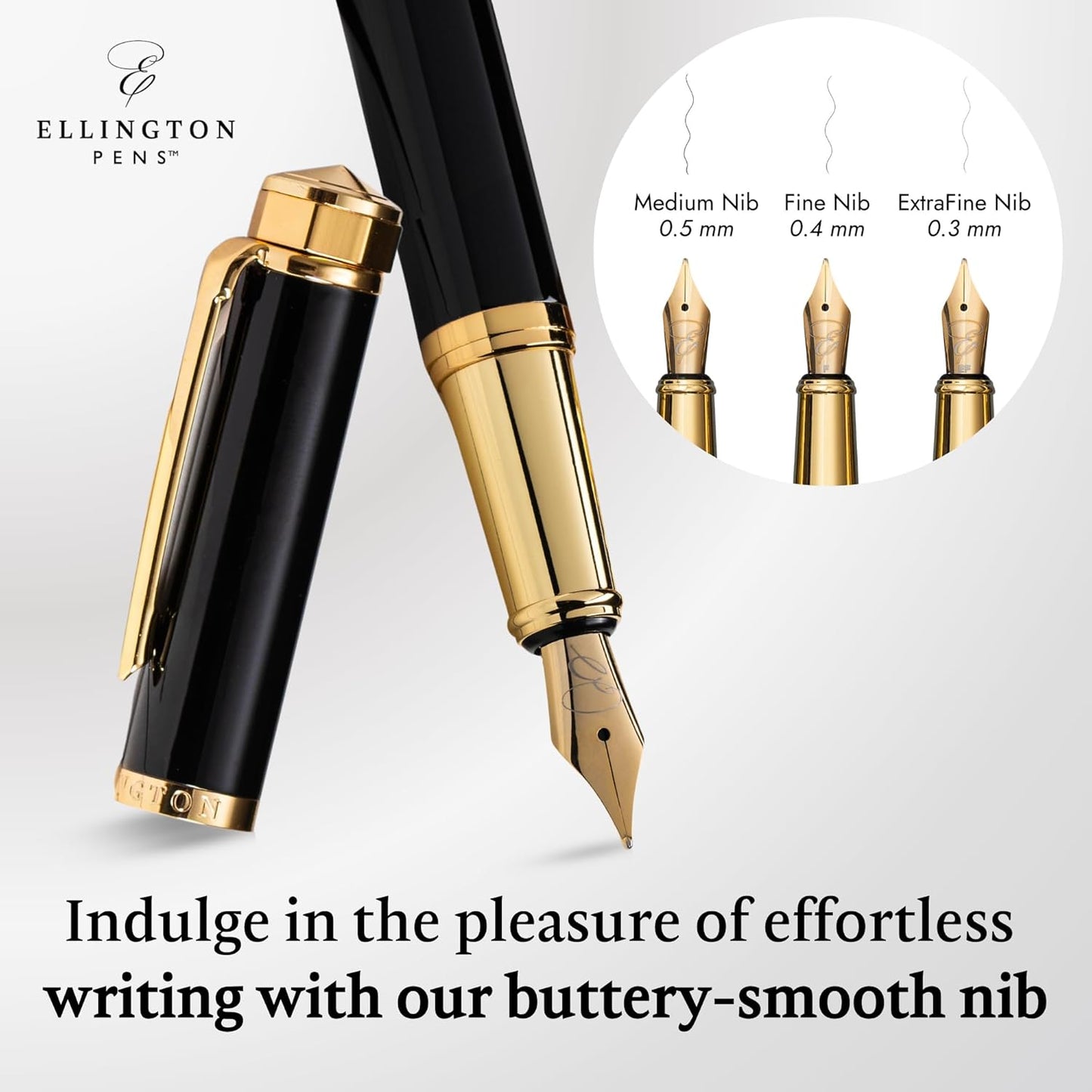 Luxury Fountain Pen Set- Fountain Pens for Writing - Smooth Fine Nib - Includes Refillable Ink Converter, 3 Ink Cartridges [Black & Blue], Gift Box - Elegant Calligraphy