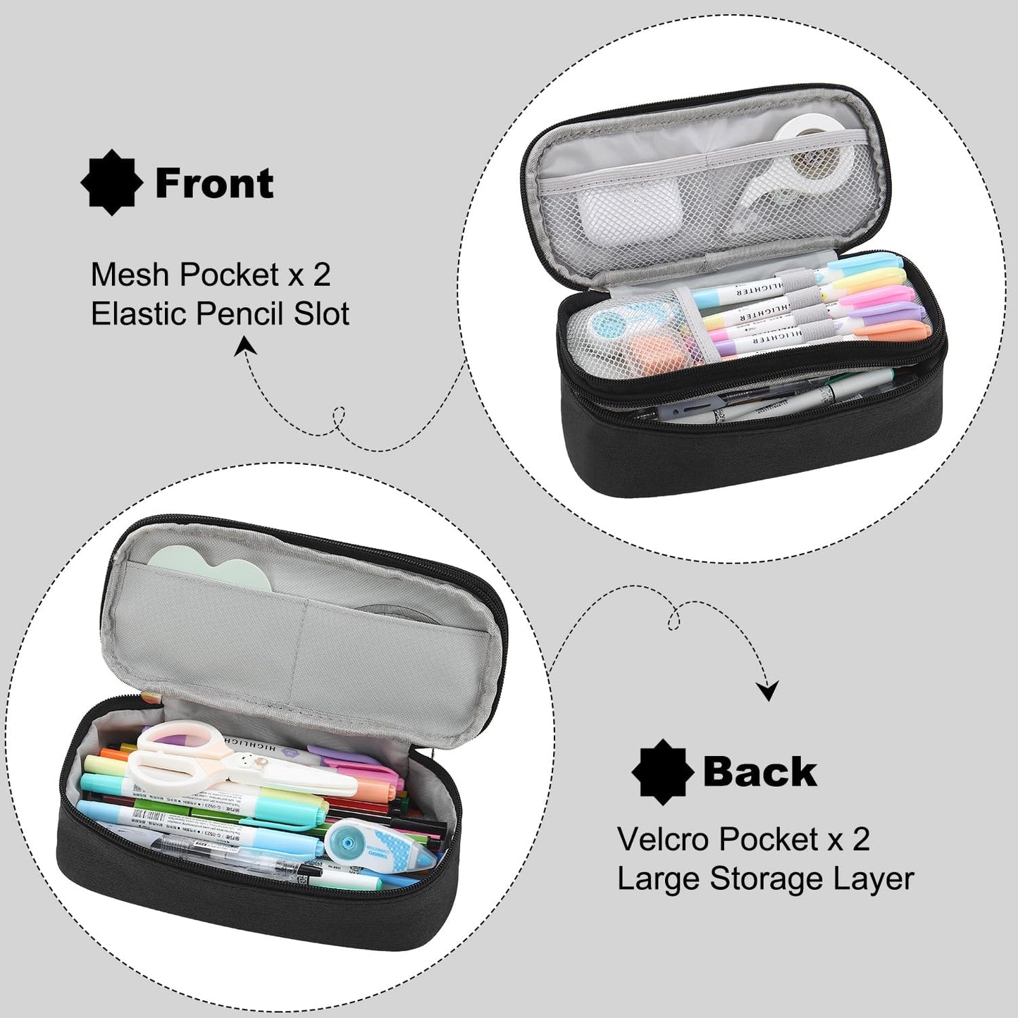 Pencil Case for Boys Kids Teens Adults Big Pencil Bag with Zipper Big Pen Pouch Large Stationery Pen Case Organizer for School Black