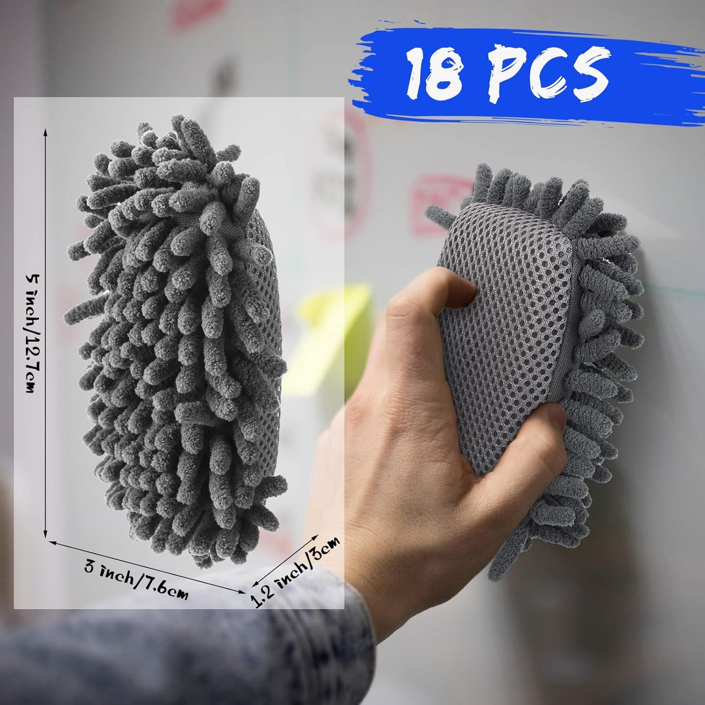 Sherr 18 Pcs Microfiber Shag Magnetic Dry Erase Erasers Washable School Whiteboard Eraser Bulk Colorful White Board Eraser for Chalk Markers Home Classroom Office (Gray)