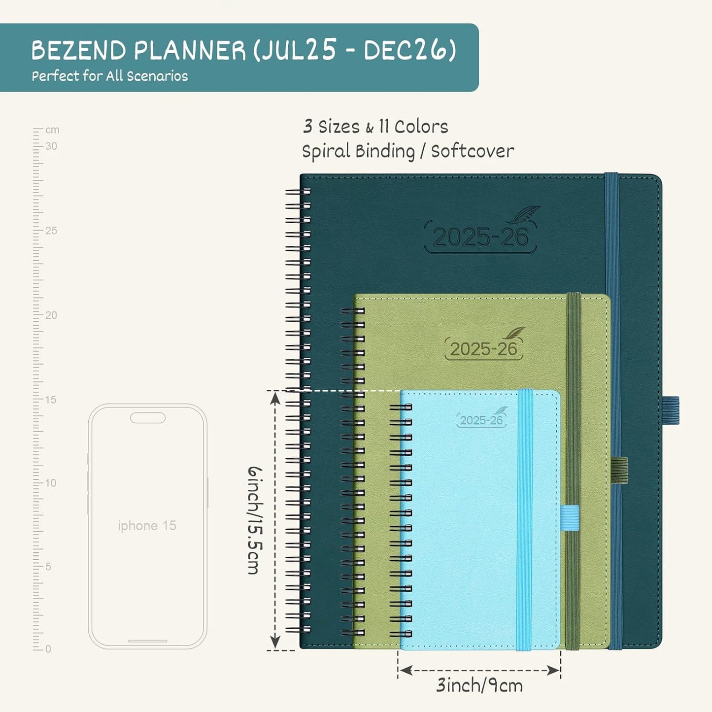 BEZEND Pocket Planner 2025-2026 Weekly and Monthly, 3.5" x 6" Academic Planner (Jul 25-Dec 26) 18-Month Mid-Year Calendar Book, Storage Pocket, Pen Holder, PU Leather Softcover, Spiral - Lavender