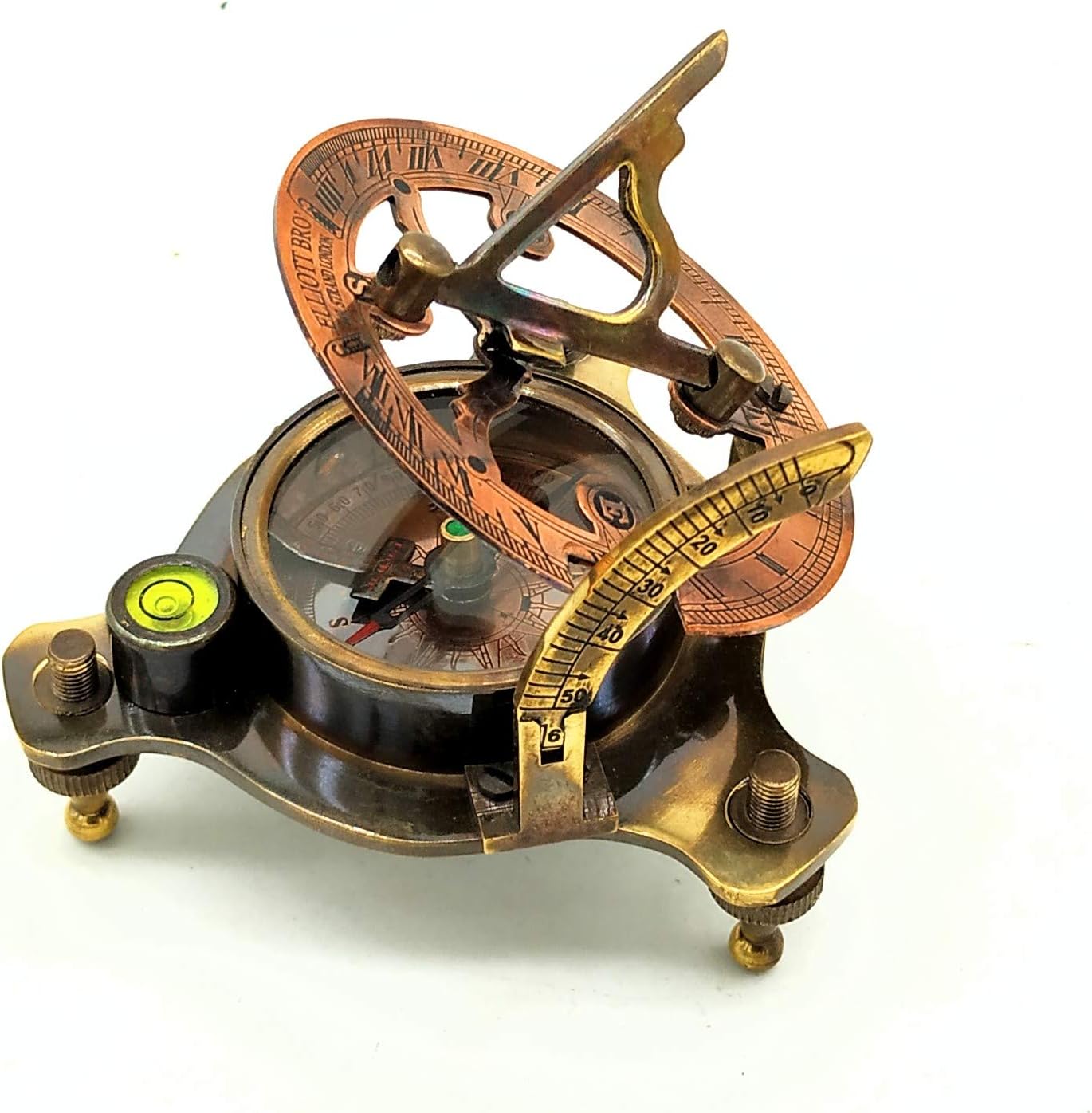 Sundial Compass, Vintage Marine West London Antique 2.5" Brass Sundial Compass Nautical Decor Big Brass Triangle Sundial Compass with Adjustable Screw Legs