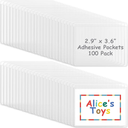 Jeyiour 100 Pcs Label Holders Adhesive Nameplate Pockets Storage Bin Labels Index Card Holder Shelf Plastic Peel Stick for Classroom Supermarket Bookshelf Library Student Box Drawer (3.6 x 2.9 Inch)