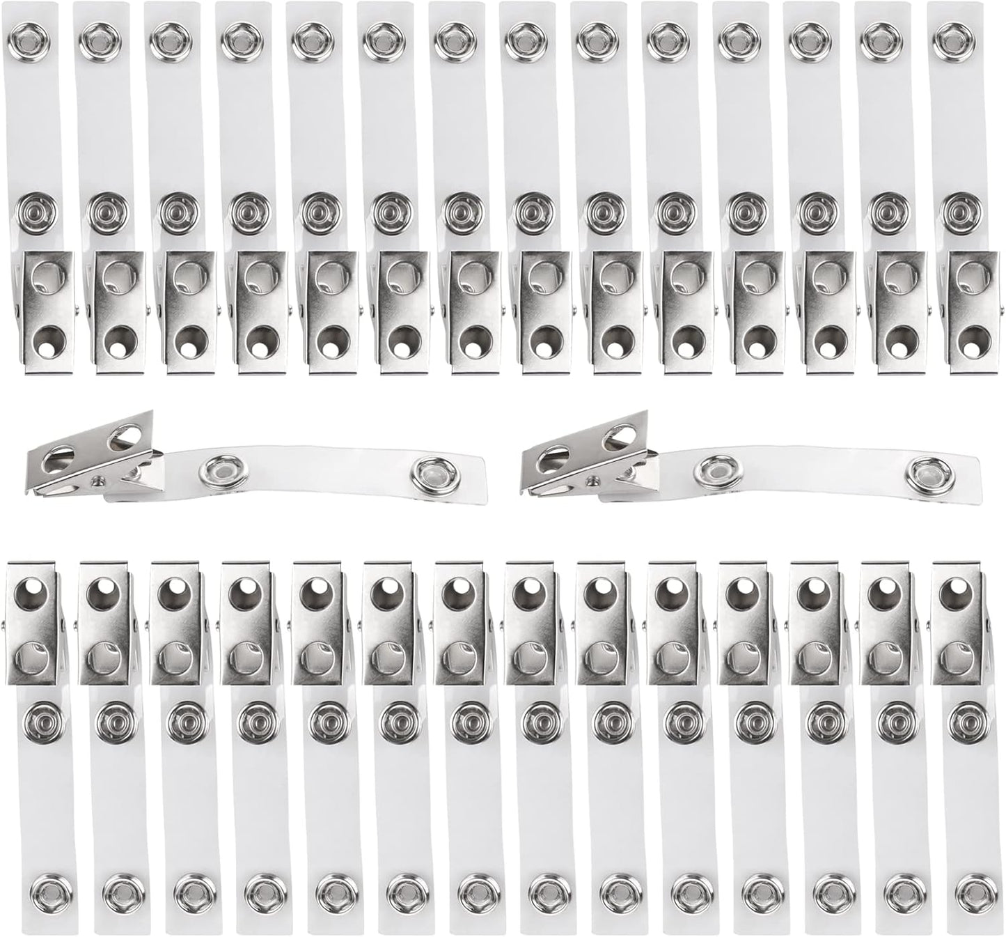 CABAX 30 Pcs Double Hole Metal Badge Clips with PVC Straps, ID Strap Clip Adapter ID Badge Clips for Badge Holders,Office,School, Clear