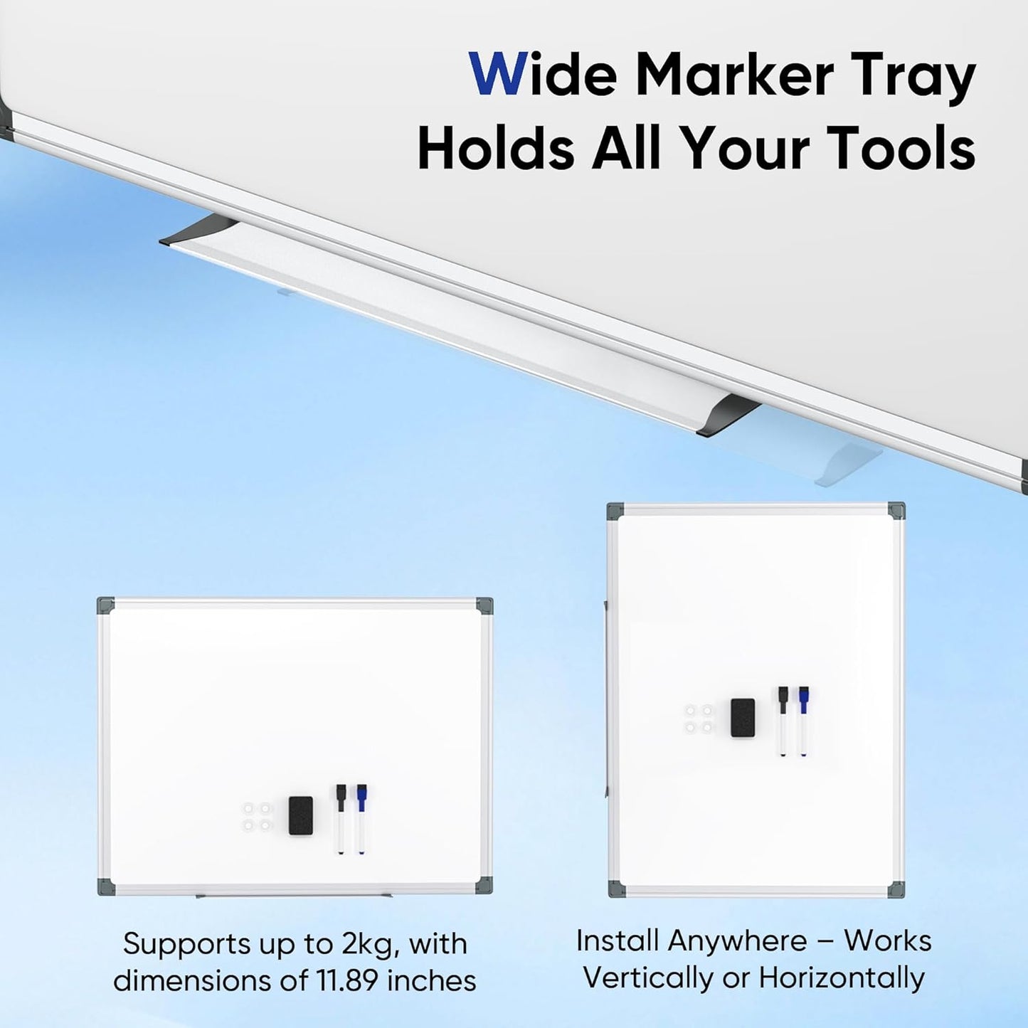 Dry Erase Board, 36 × 24 inches, Magnetic White Board for Wall, Silver Aluminium Frame, White Board Dry Erase for Kids, Students, Office, Kitchen- Includes Markers, Magnets & Eraser