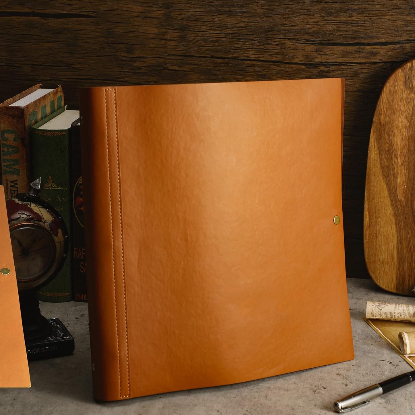 Leather 3 Ring Binder Holds 8.5 x 11 Inch Paper Binder Organizer Vintage Faux Leather Portfolio Folder Planner for Office Home Document Photo Diary Supplies(Antique Brown)