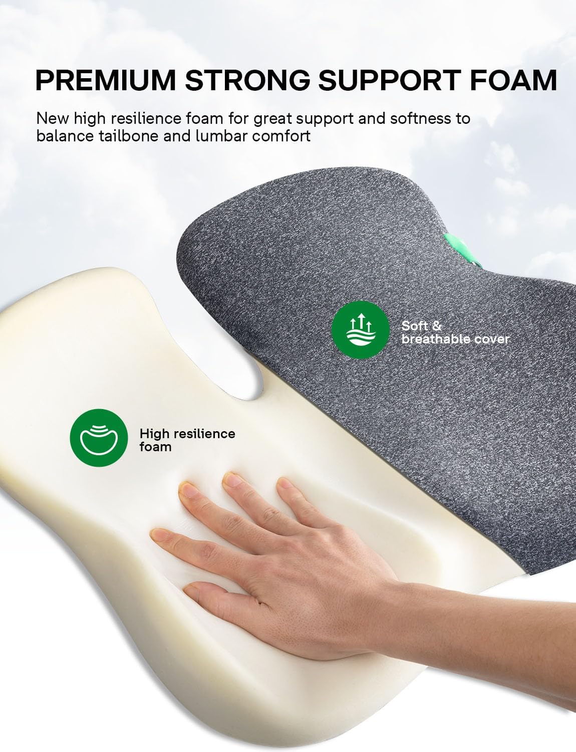 Seat Cushion, SC 150G Seat Cushions for Office Chairs, Car Seat, Wheelchair - Sciatica & Tailbone & Coccyx Pain Relief Pillow for Driver Sedentary People（Size:19.6 * 16.6 * 3.7 in-Grey）