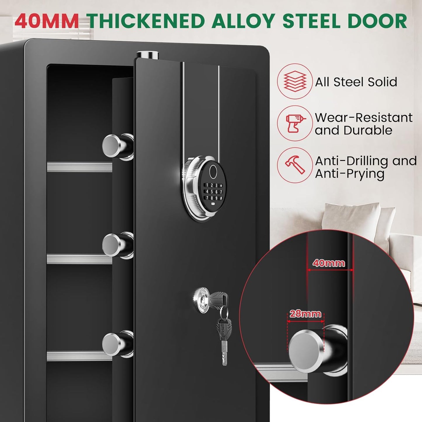 5.5 Cuft Biometric Fireproof Safe For Home, Heavy Duty Safe Box Fireproof Waterproof, Large Document Safety With Keypad and Dual alarms, Digital Security Safety Box for Money Jewelry